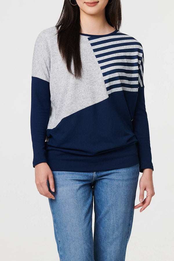 NAVY| Colour Block Oversized Jumper