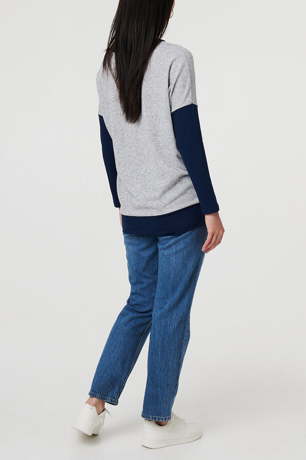NAVY| Colour Block Oversized Jumper