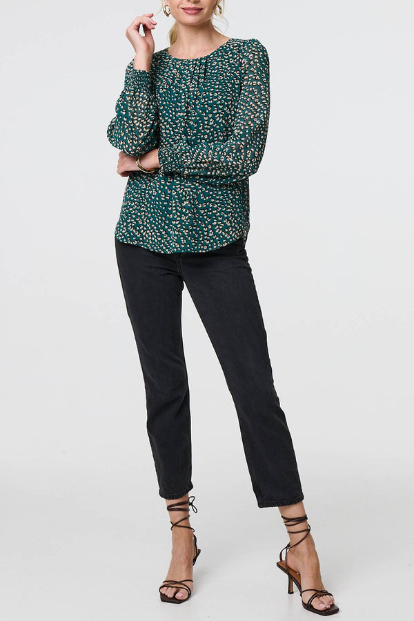 GREEN | Ditsy Floral Long Sleeve Relaxed Blouse