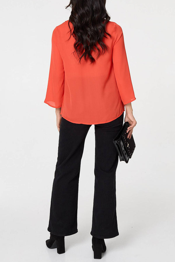 Lace Trim 3/4 Sleeve Layered Blouse| ORANGE