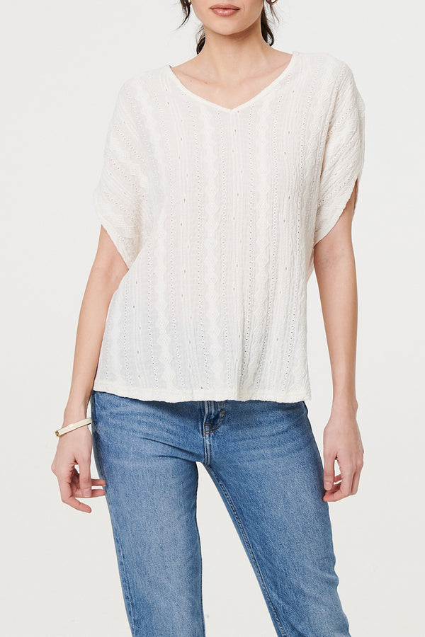 Ivory | Textured Lace Batwing Sleeve Relaxed Top
