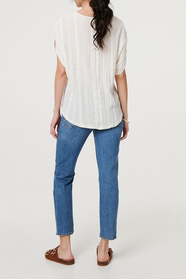Ivory | Textured Lace Batwing Sleeve Relaxed Top