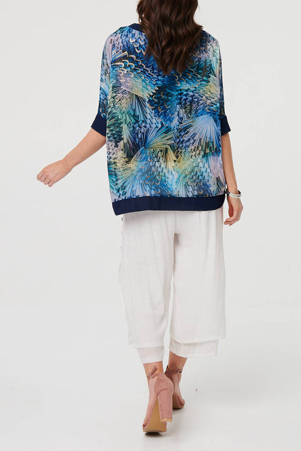MULTIBLUE / Abstract Metallic Print Relaxed Top