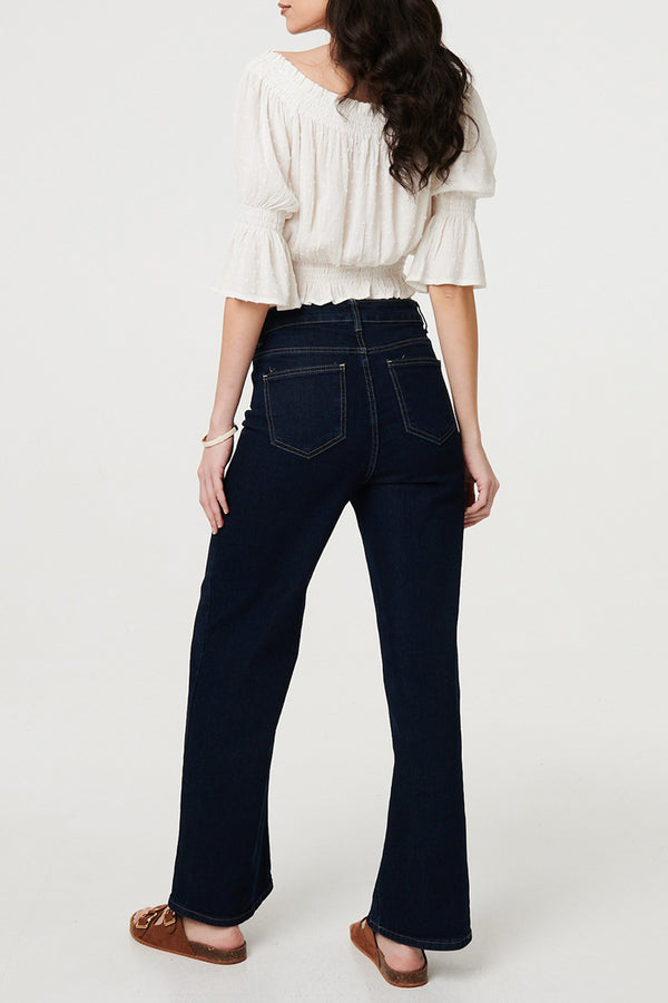 WHITE | Textured Flared Sleeve Bardot Crop Top