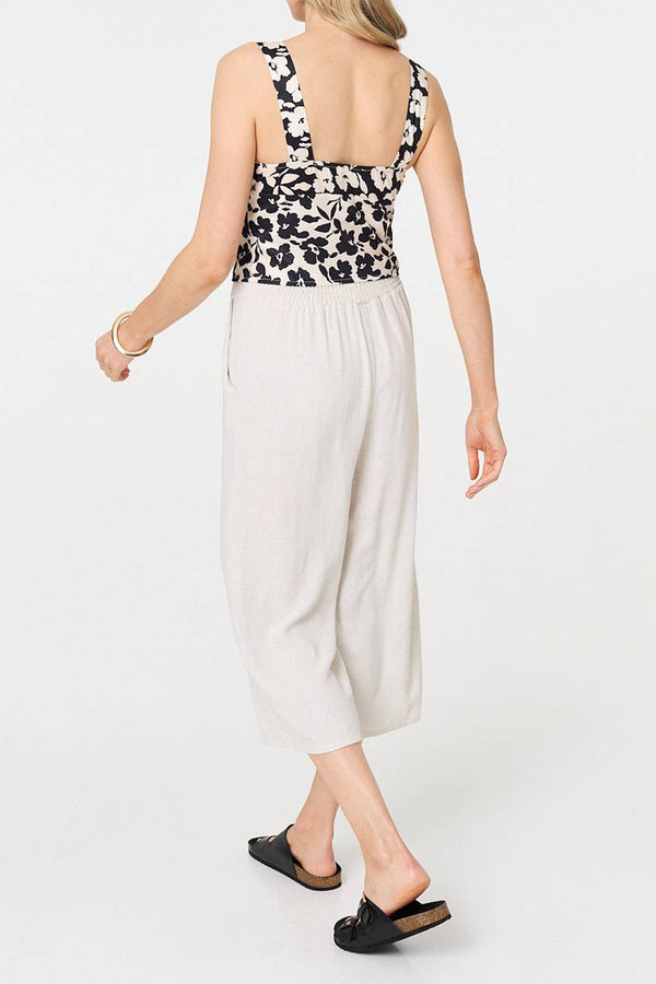 MULTI BLACK | Floral Sleeveless Split Hem Crop Top