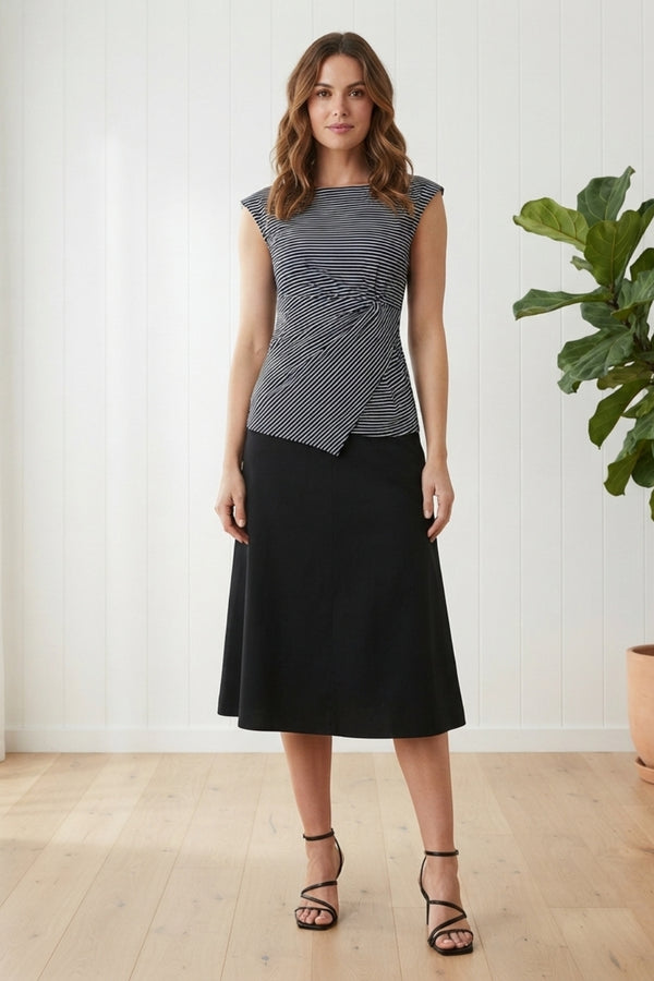 Striped Cap Sleeve Twist Front Top| NAVY