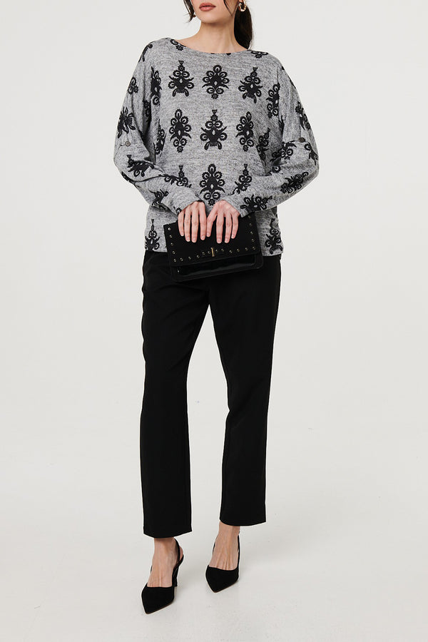 GREY | Ikat Print Slouchy Jumper