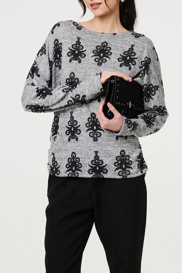 GREY | Ikat Print Slouchy Jumper