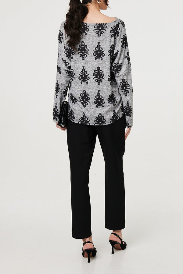 GREY | Ikat Print Slouchy Jumper