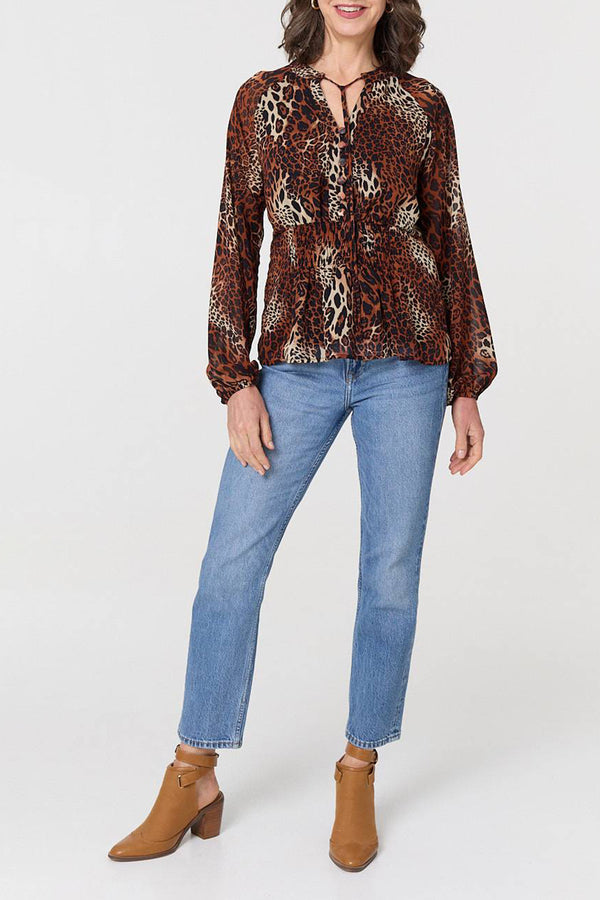 MULTI BROWN | Animal Print Peplum Blouse