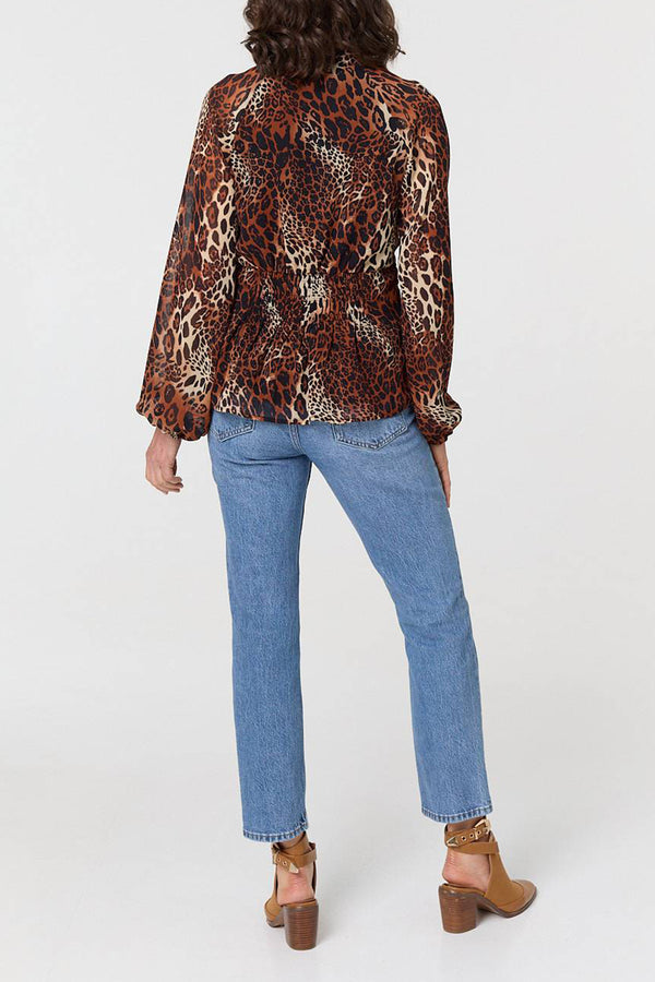 MULTI BROWN | Animal Print Peplum Blouse