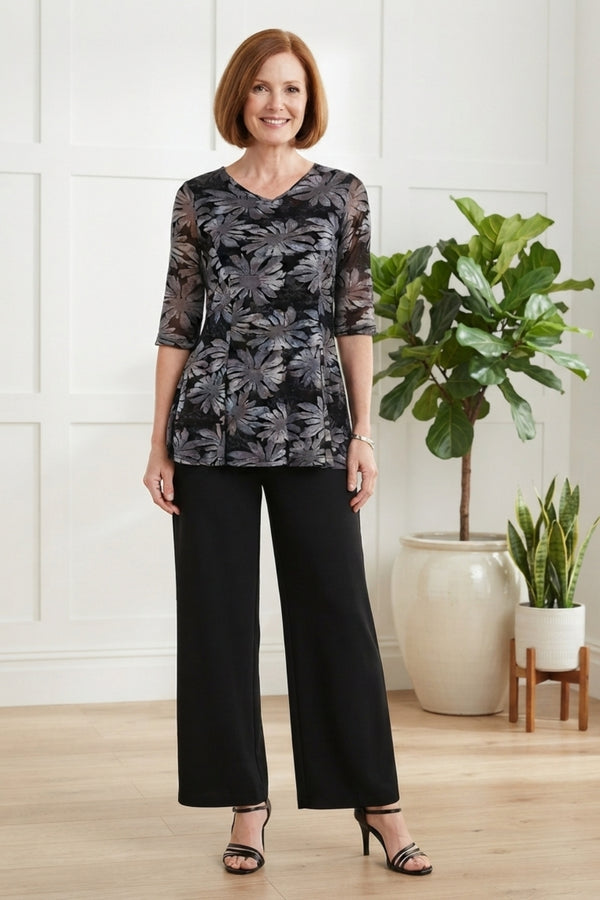 Floral Layered Relaxed Peplum Blouse| BLACK