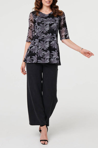 BLACK| Floral Layered Relaxed Peplum Blouse