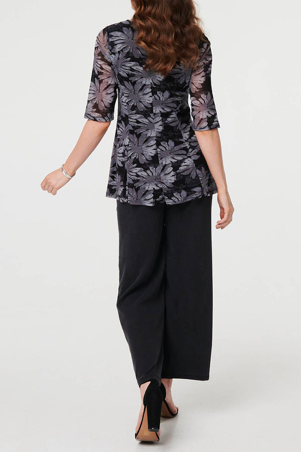 BLACK| Floral Layered Relaxed Peplum Blouse