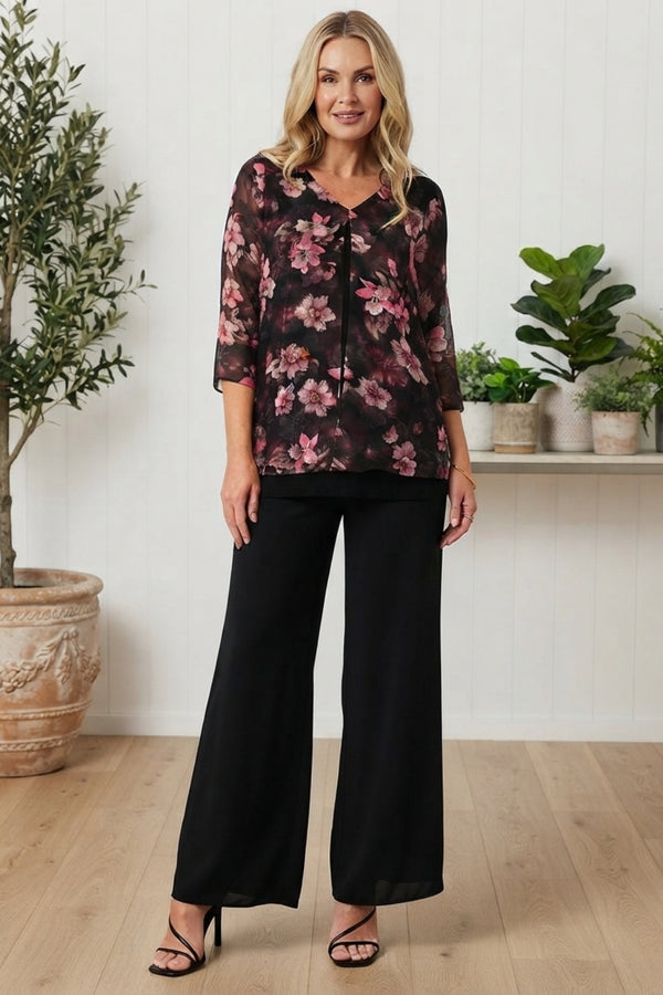 Floral 3/4 Sleeve Layered Blouse| MULTI PINK