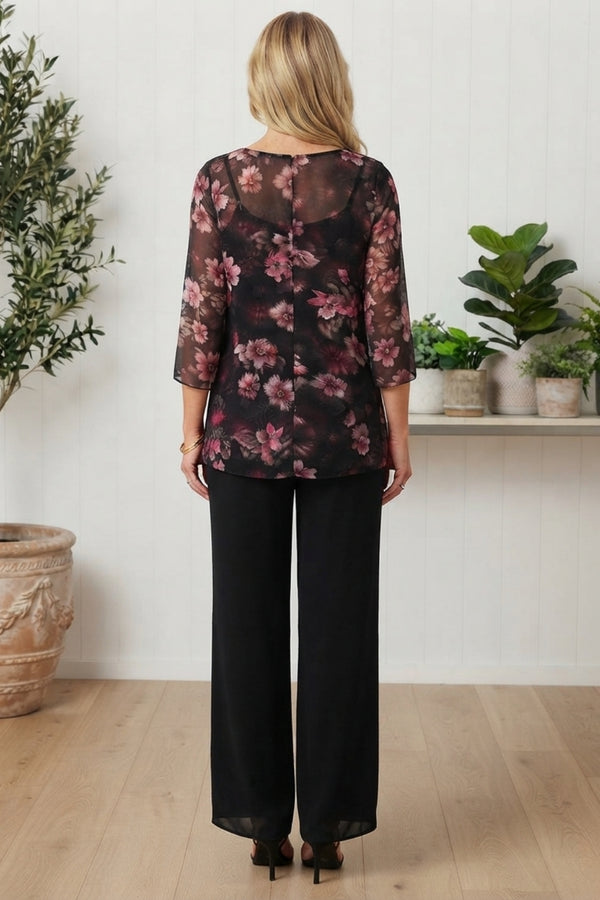 Floral 3/4 Sleeve Layered Blouse| MULTI PINK