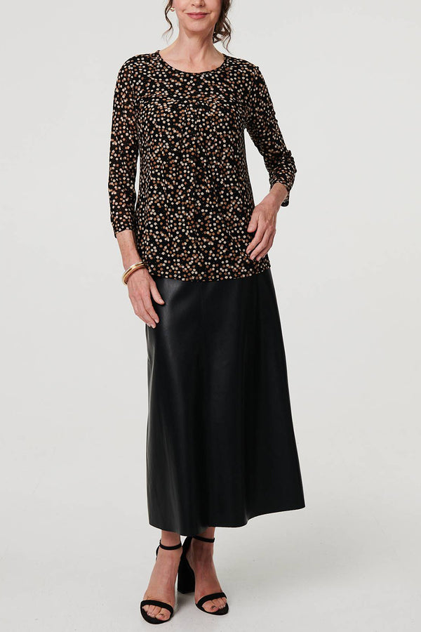 MULTI BLACK | Printed Pleat Front 3/4 Sleeve Blouse