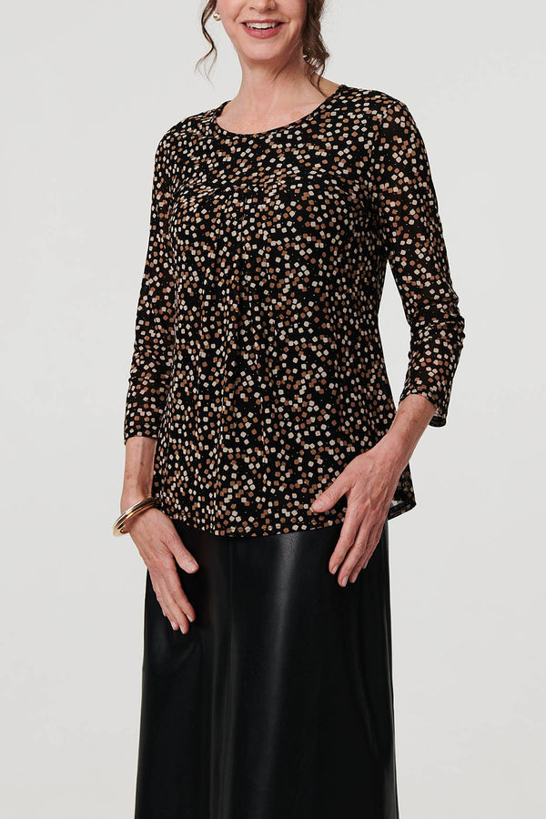 MULTI BLACK | Printed Pleat Front 3/4 Sleeve Blouse