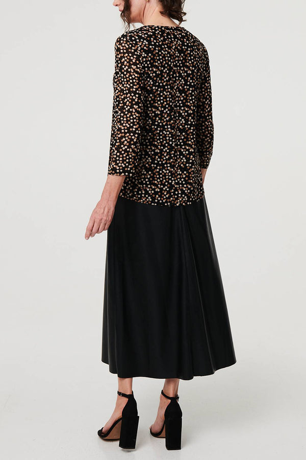 MULTI BLACK | Printed Pleat Front 3/4 Sleeve Blouse