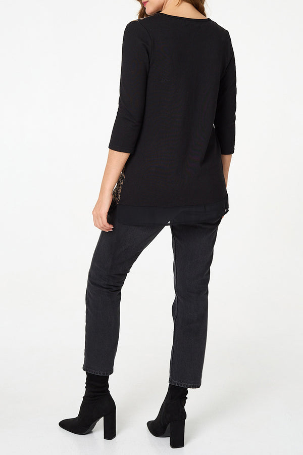 MULTI BLACK| Animal Print Embellished Tunic Top