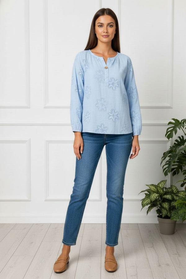 Floral Embroidered Long Sleeve Blouse
