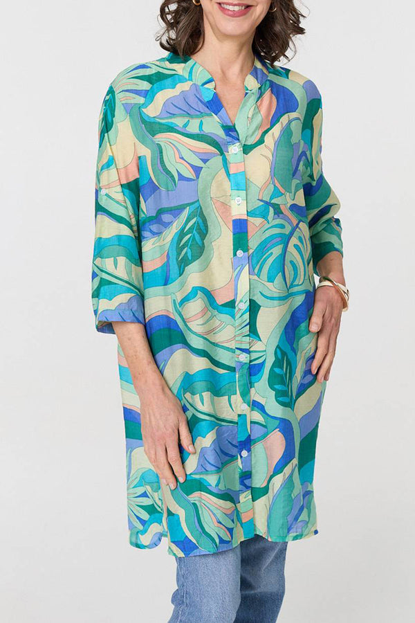 GREEN | Abstract V-Neck Relaxed Midi Shirt Dress