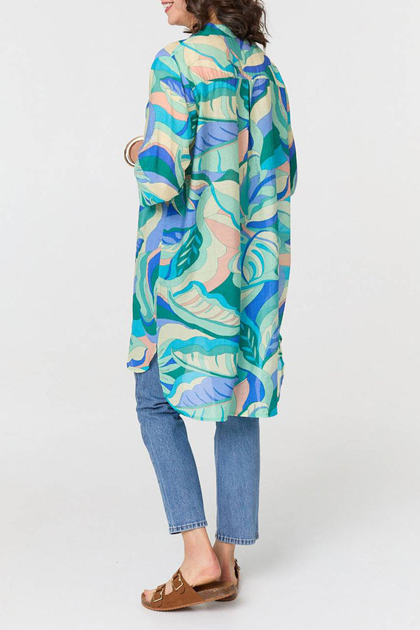 GREEN | Abstract V-Neck Relaxed Midi Shirt Dress