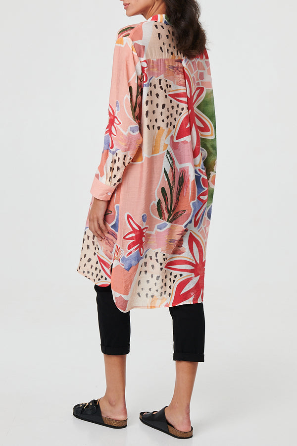 PINK | Abstract Print V-Neck Longline BlouseA