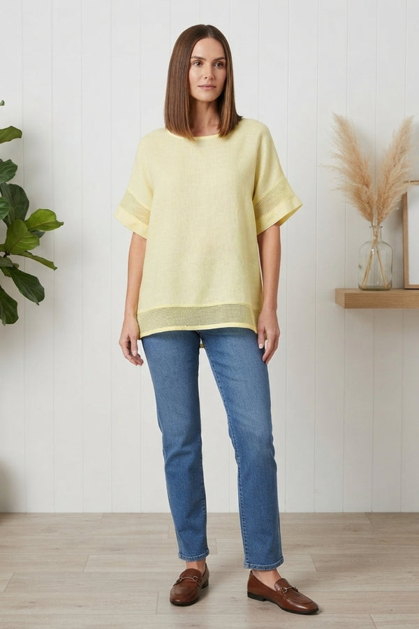 Relaxed Textured 1/2 Sleeve Tunic Top| YELLOW
