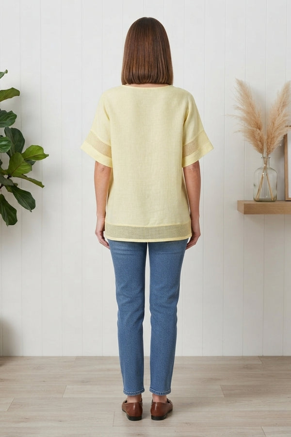 Relaxed Textured 1/2 Sleeve Tunic Top| YELLOW