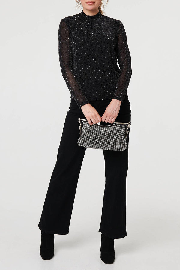 BLACK | Sparkly Semi Sheer Long Sleeve Top