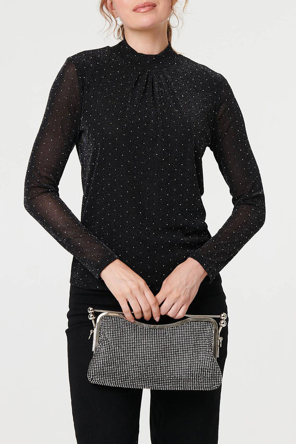 BLACK | Sparkly Semi Sheer Long Sleeve Top