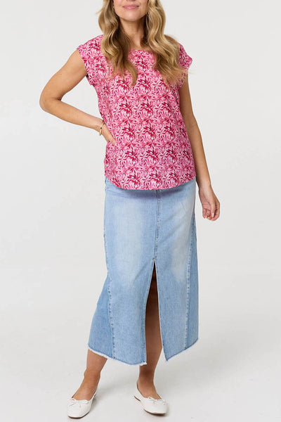 Printed Cap Sleeve Slim Top| PINK