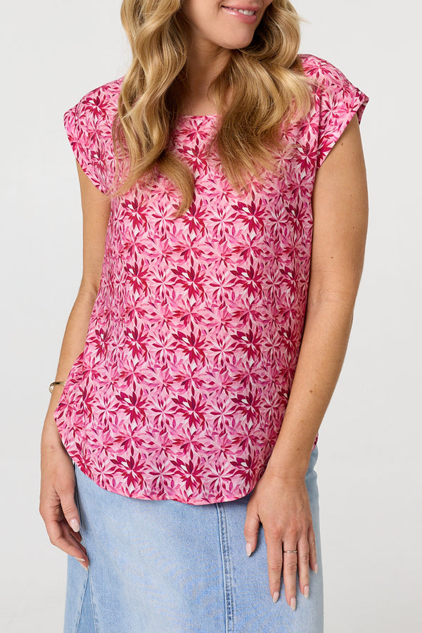 Printed Cap Sleeve Slim Top| PINK