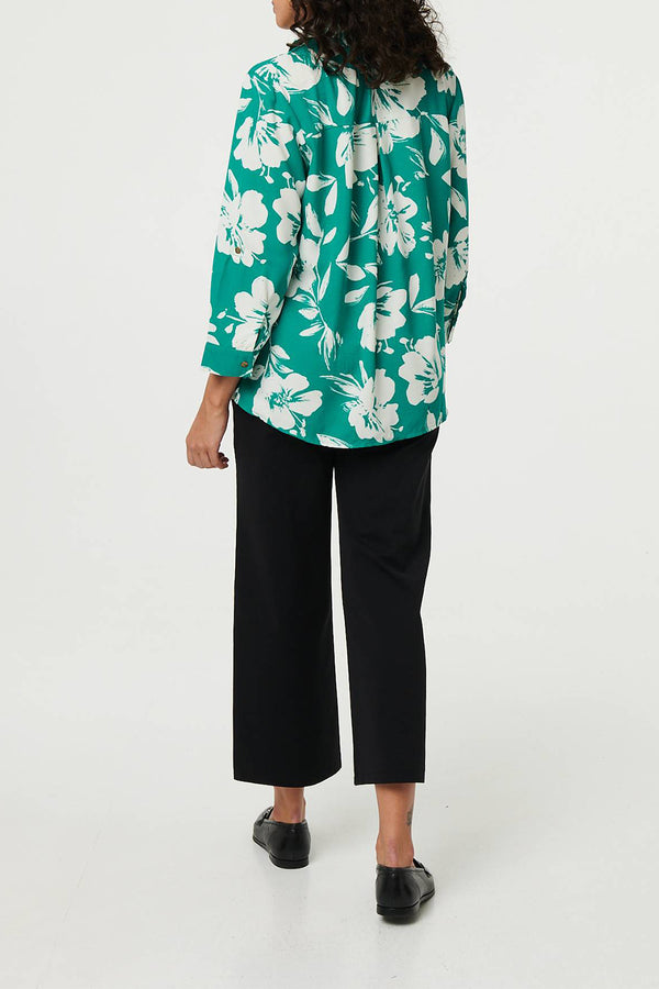MULTI GREEN | Floral 3/4 Sleeve Relaxed Shirt