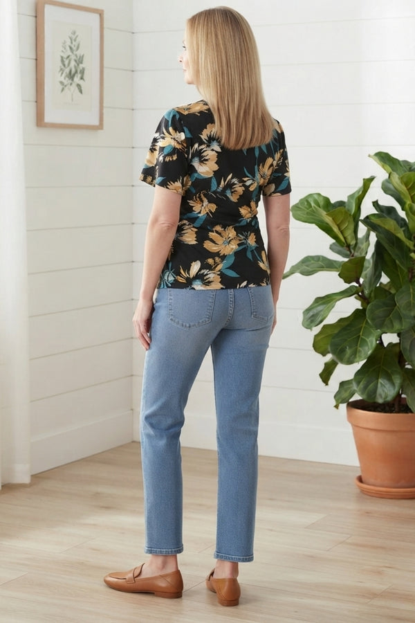 Floral Angel Sleeve Wrap Blouse| BLACK