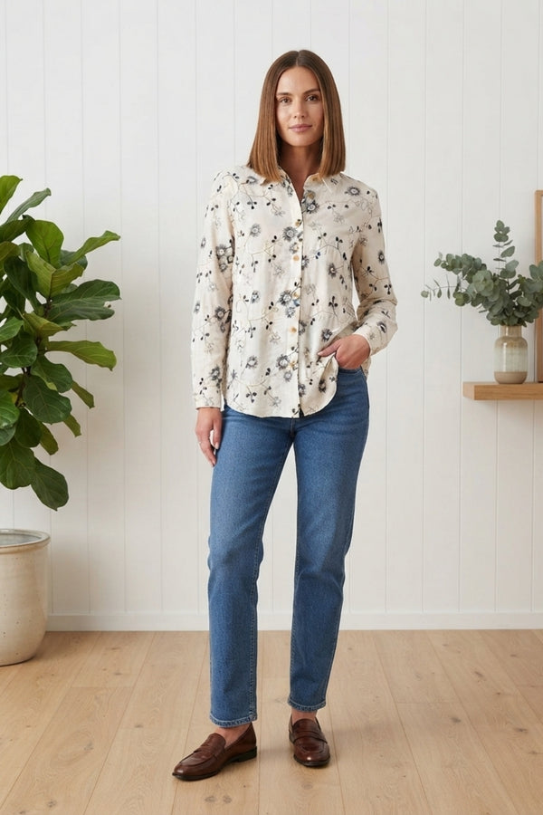 Floral Textured Long Sleeve Shirt| MULTI WHITE