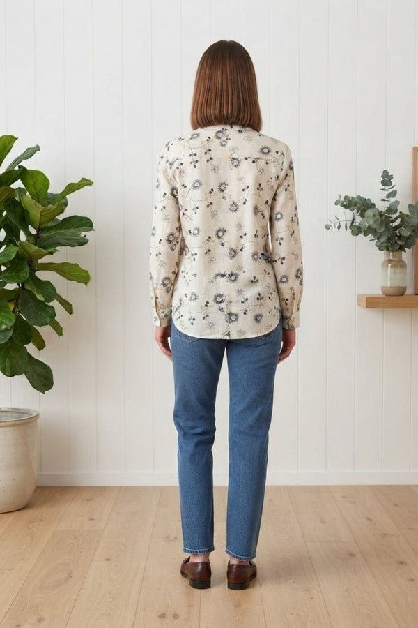Floral Textured Long Sleeve Shirt| MULTI WHITE