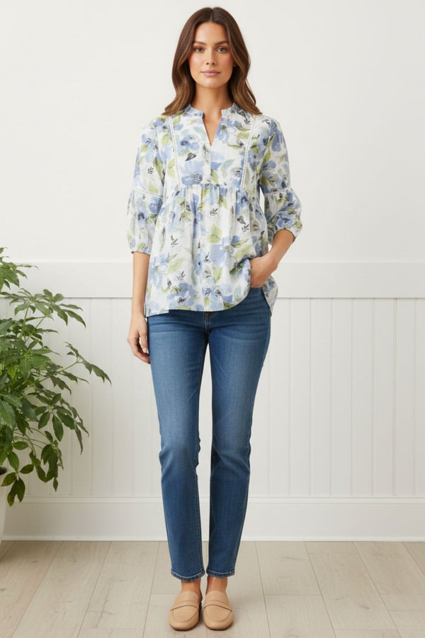 Floral Relaxed 3/4 Sleeve Blouse