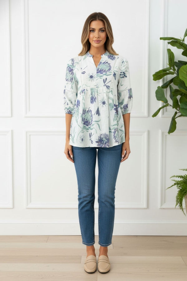 Printed 3/4 Sleeve Relaxed Blouse