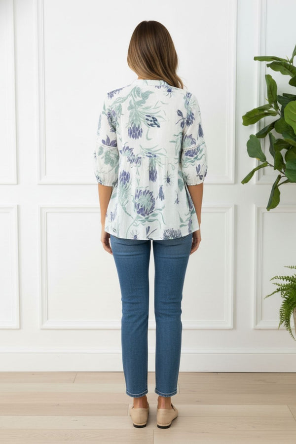 Printed 3/4 Sleeve Relaxed Blouse