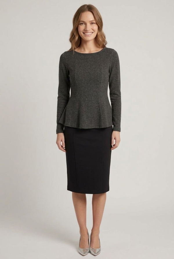 Long Sleeve Soft Jersey Peplum Top| GREY
