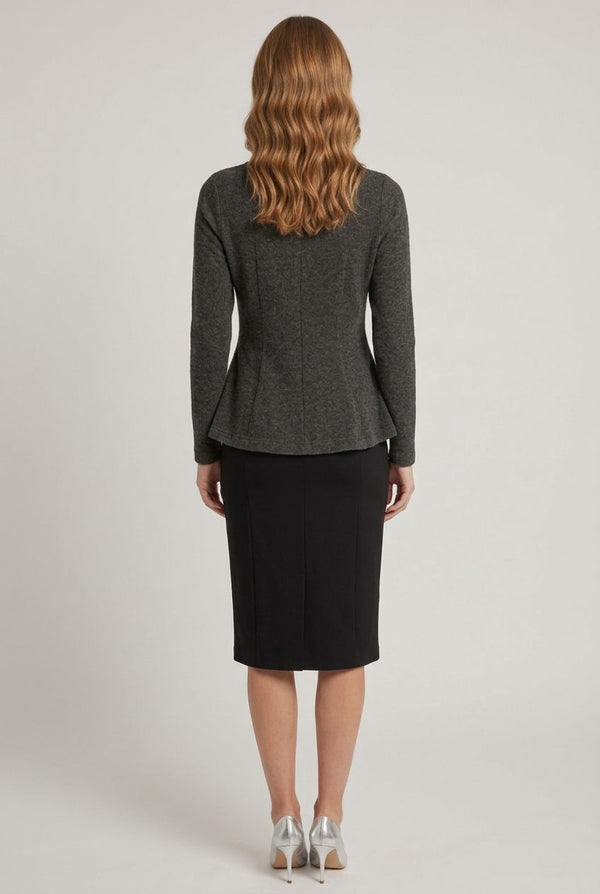 Long Sleeve Soft Jersey Peplum Top| GREY