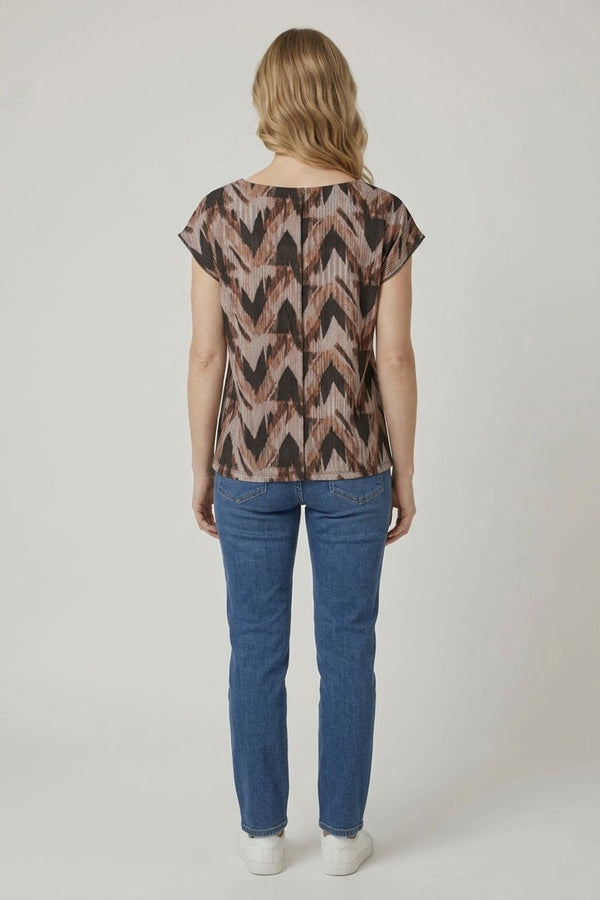 Chevron Print Floaty Cap Sleeve Blouse| MULTI BROWN