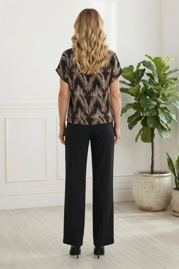 Chevron Print Floaty Cap Sleeve Blouse| MULTI BROWN