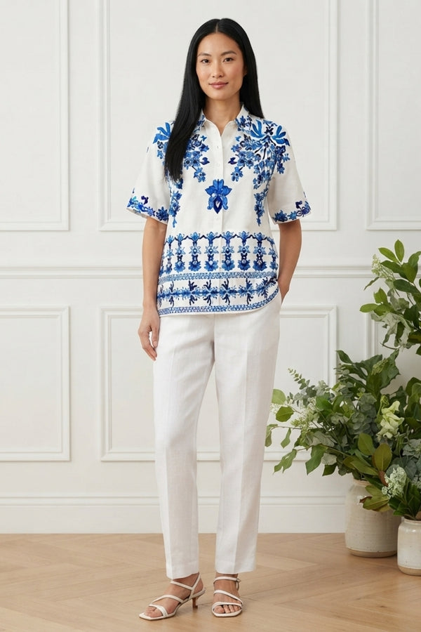 Abstract Print 1/2 Sleeve Buttoned Shirt| BLUE