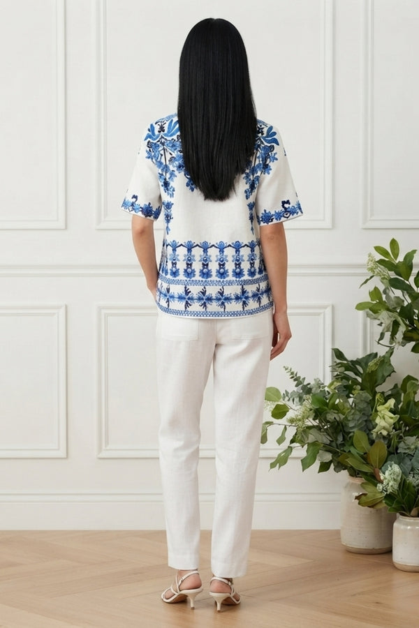 Abstract Print 1/2 Sleeve Buttoned Shirt| BLUE
