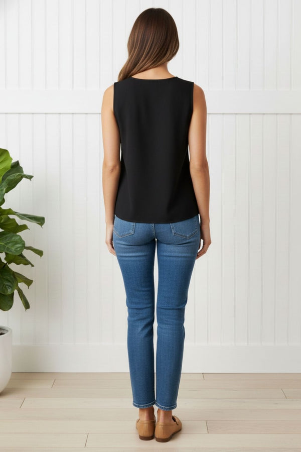 Floral Border Print Sleeveless Top| BLACK