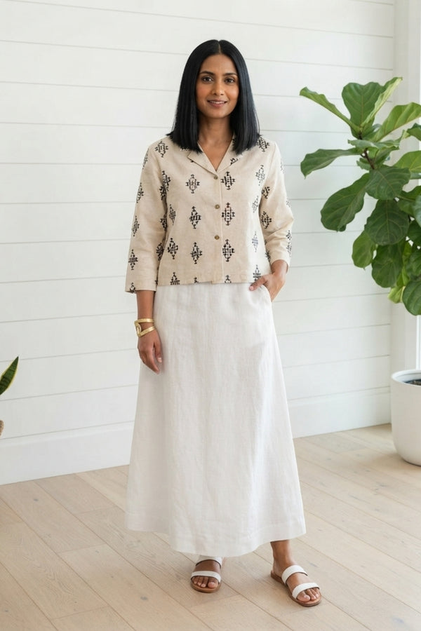 Embroidered 3/4 Sleeve Cropped Shirt| WHITE