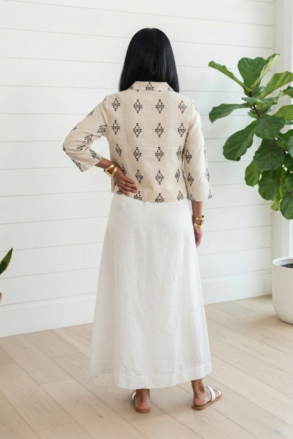 Embroidered 3/4 Sleeve Cropped Shirt| WHITE